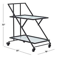 Black Iron Industrial Bar Cart, 32" x 25" x 18"