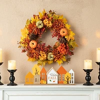 Glitzhome® 24" Fall Dahlia, Pumpkin, Leaf & Berry Wreath