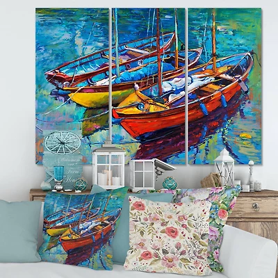 Designart - Three Boats In The Harbor
