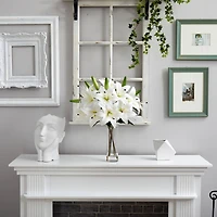 25" Artificial Lily Arrangement with Cylinder Glass Vase