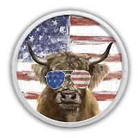 Patriotic Hairy Highland Round White Framed Print