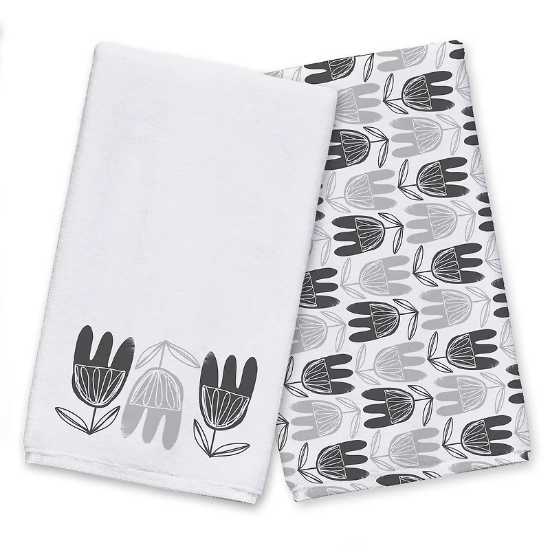 Mid Mod Gray Florals 16" x 25" Tea Towel Set of 2