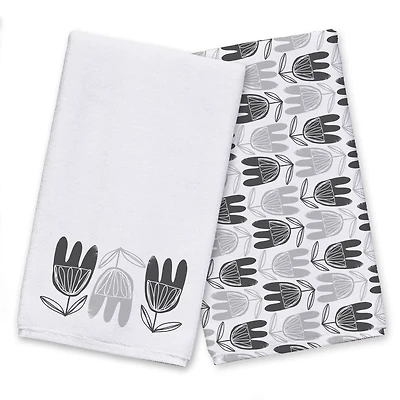 Mid Mod Gray Florals 16" x 25" Tea Towel Set of 2