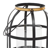 Set of 2" Black Metal Industrial Lantern , 14", 12"