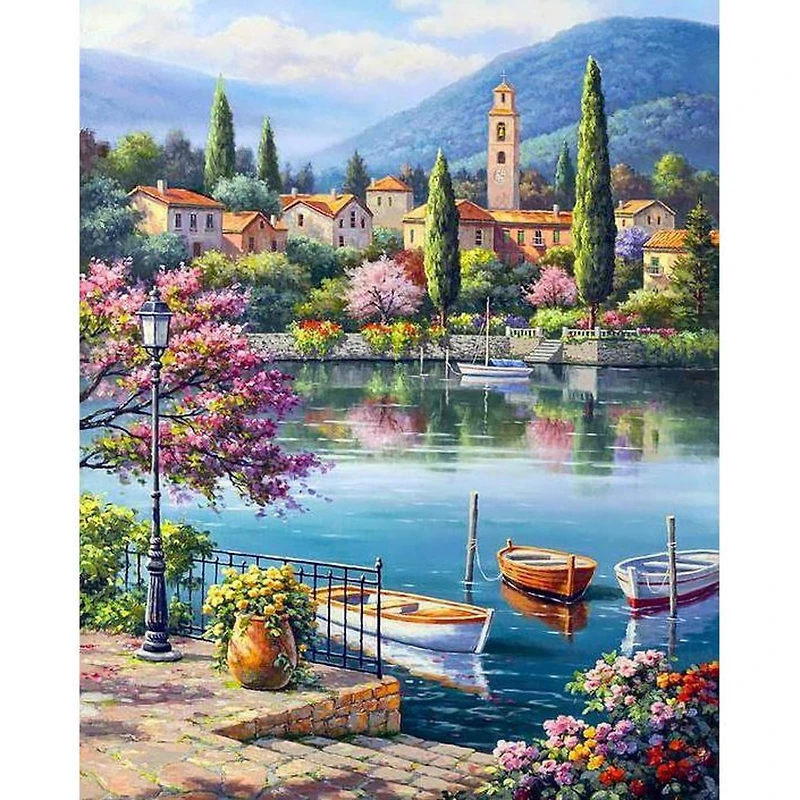 Wizardi Diamond Painting Kit Village Lake Afternoon