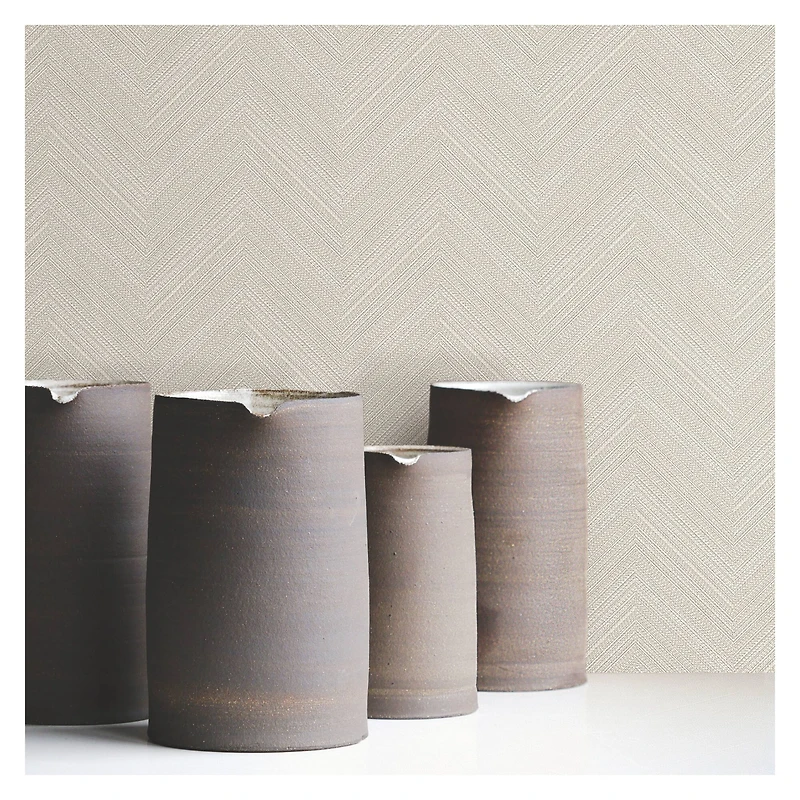 RoomMates White & Beige Herringbone Weave Peel & Stick Wallpaper