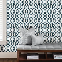 NuWallpaper Navy Grand Trellis Peel & Stick Wallpaper