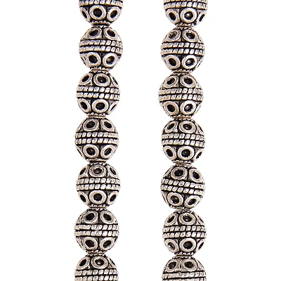 12 Pack:  Silver Plated Carved Round Beads, 8mm by Bead Landing™