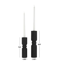 Black Wood Minimalistic Tapered Candle Holder Set