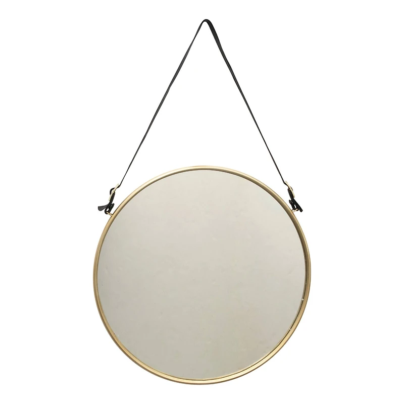 20" Brass Round Metal & MDF Hanging Wall Mirror
