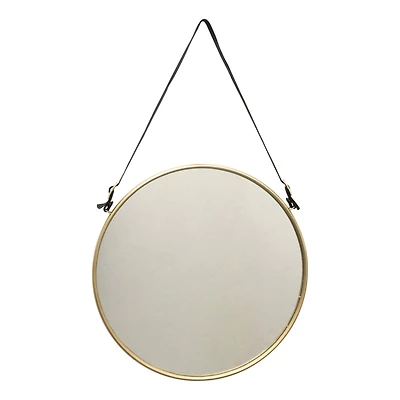20" Brass Round Metal & MDF Hanging Wall Mirror