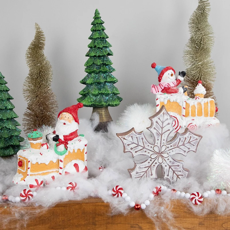6.75" Santa & Snowman on Gingerbread Trains Christmas Figure Set