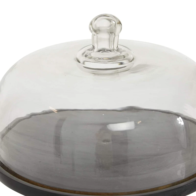 Black Wood and Glass Farmhouse Cake Stand with Cloche, 14" x 12" x 12"