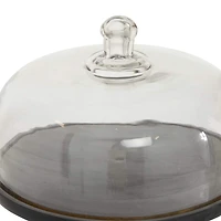 Black Wood and Glass Farmhouse Cake Stand with Cloche, 14" x 12" x 12"