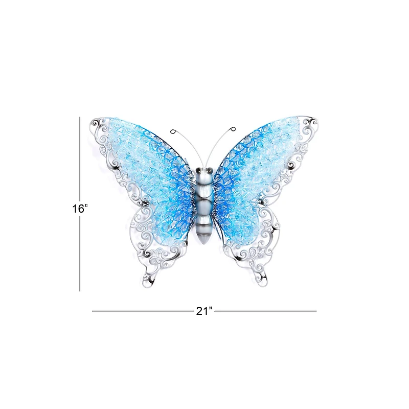 Silver & Blue Butterfly Eclectic Metal Wall Decor