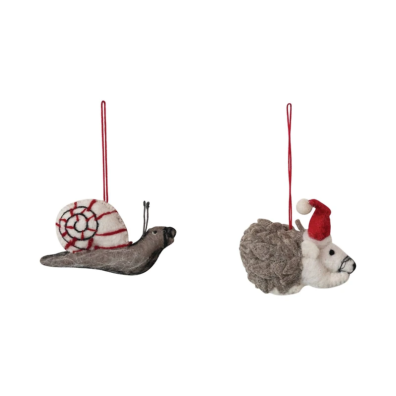Hello Honey® Handmade Wool Felt Hedgehog & Snail Ornament Set with Embroidery