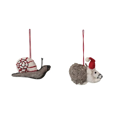 Hello Honey® Handmade Wool Felt Hedgehog & Snail Ornament Set with Embroidery