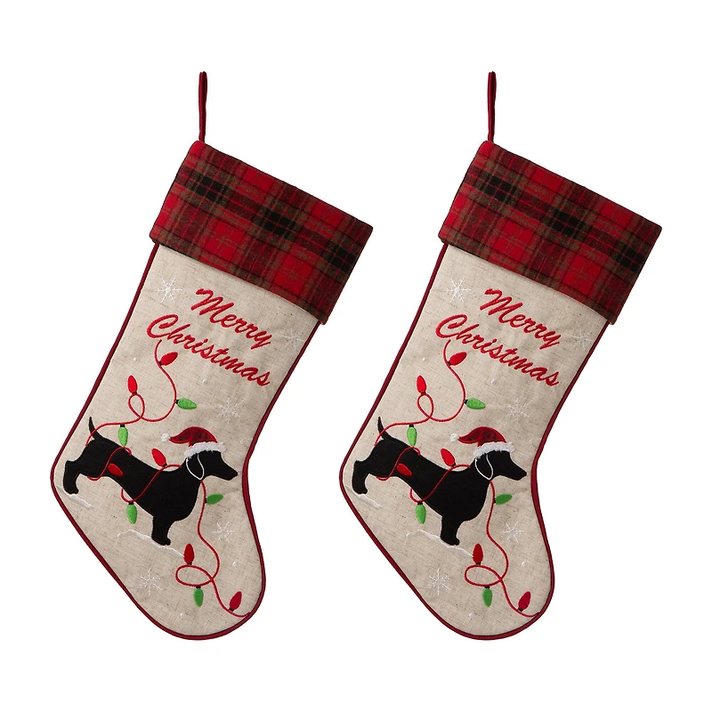 Glitzhome® 21" Merry Christmas Dachshund Stocking, Set Of 2