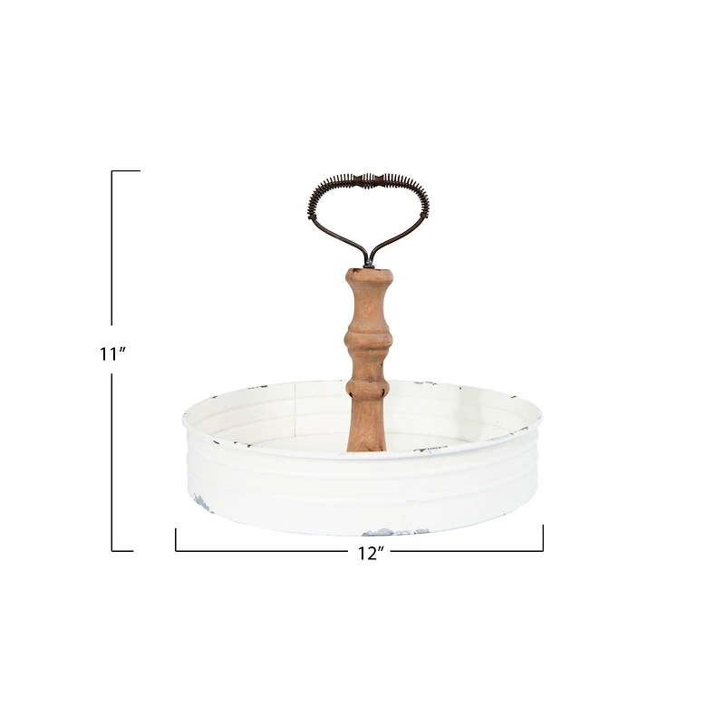 11" Round Metal & Wood Tray
