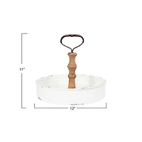 11" Round Metal & Wood Tray