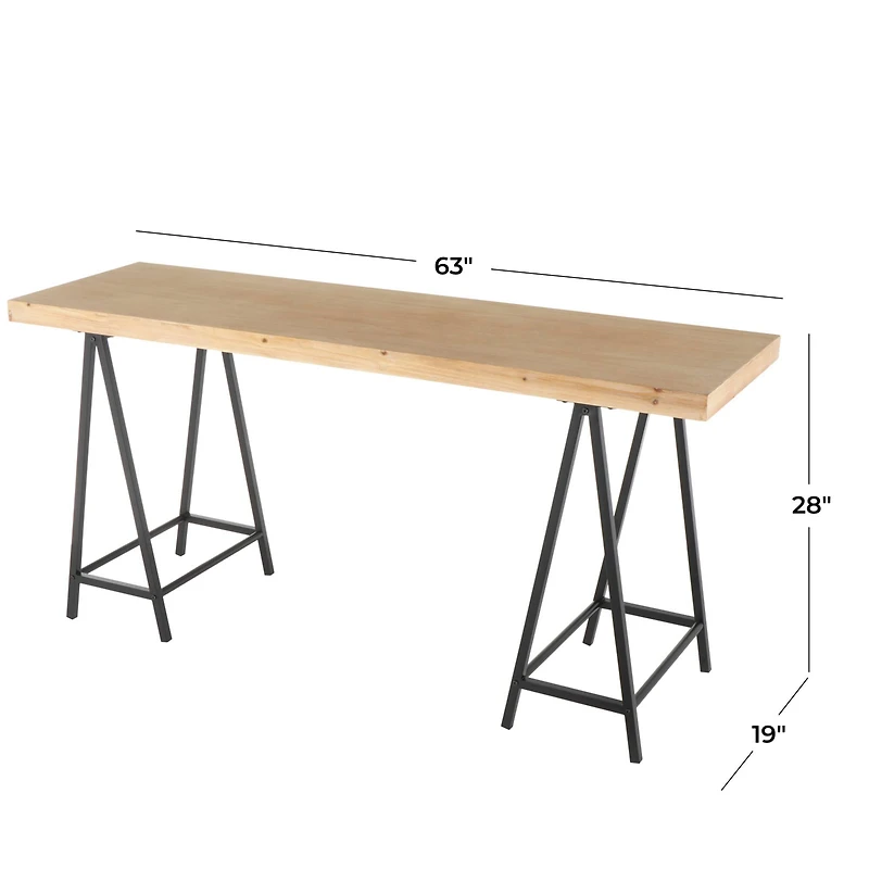 63" Brown Living Room Console Table with Black Metal Supports