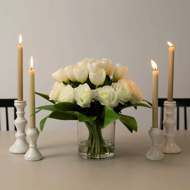 Wedding Collection 20in. Artificial Roses and Tulips Arrangement in Glass Vase