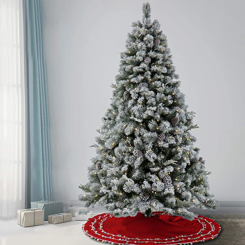 7.5ft. Pre-Lit Snowy Silver Hill Pine Artificial Christmas Tree, Warm White LED Lights