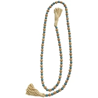 7ft. Teal Mango Wood Handmade Round Long Carved Beaded Garland with Tassel