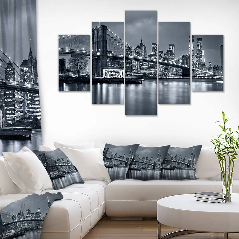 Designart New York City At Night Cityscape Large Panorama Canvas Print