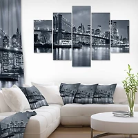 Designart New York City At Night Cityscape Large Panorama Canvas Print