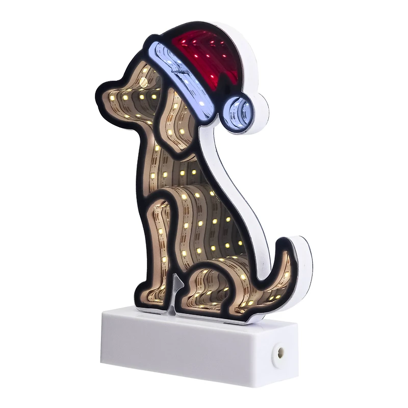 LED 3D Christmas Dog with Santa Hat Infinity Mirror - 8"