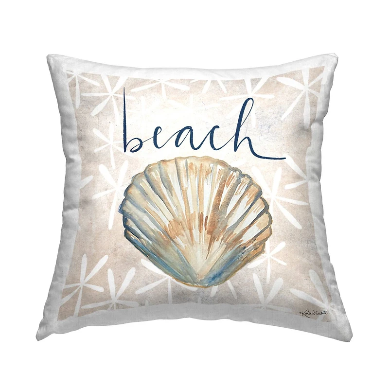 Stupell Industries Nautical Pattern Clam Shell Beach Calligraphy Throw Pillow, 18" x 18"