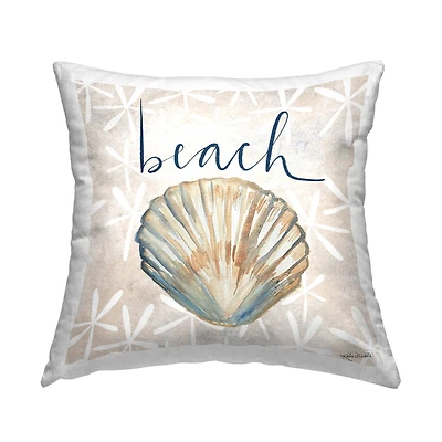 Stupell Industries Nautical Pattern Clam Shell Beach Calligraphy Throw Pillow, 18" x 18"