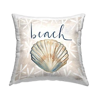 Stupell Industries Nautical Pattern Clam Shell Beach Calligraphy Throw Pillow, 18" x 18"