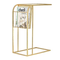 Hello Honey® 28'' Gold Metal Side Table with Magazine Rack and Glass Top
