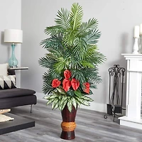 5ft. Areca & Mixed Greens Plant in Bamboo Planter