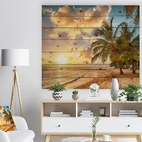 Designart - Gorgeous Beach of Island Barbados - Modern Seascape Print on Natural Pine Wood