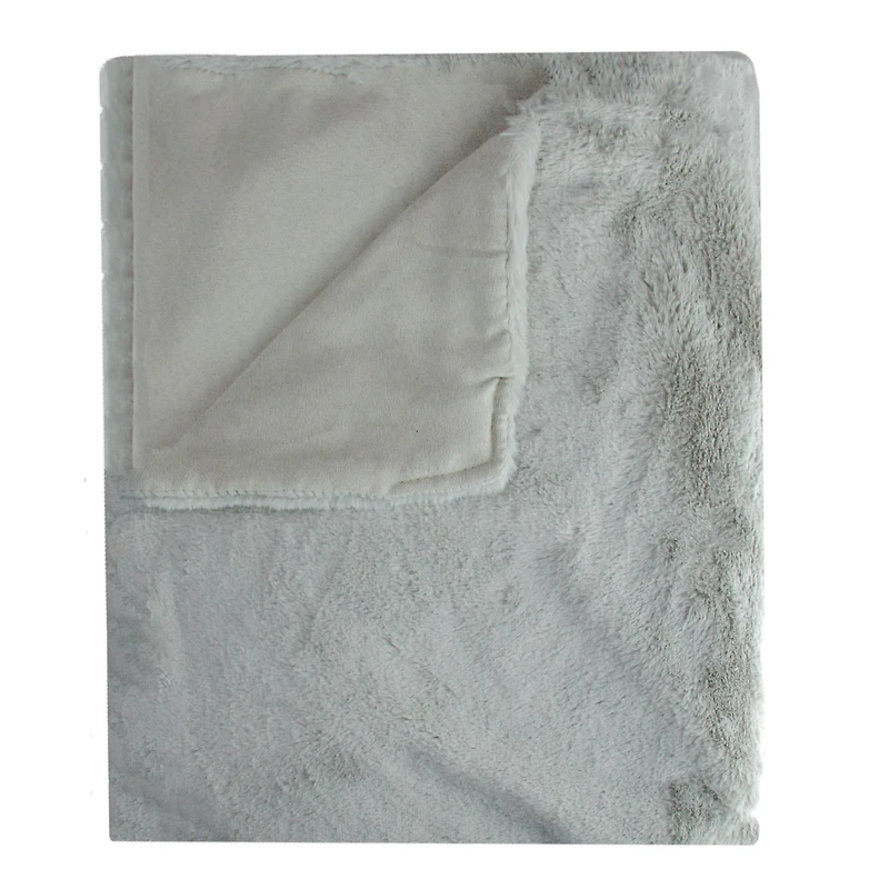 Gray Faux Fur Throw Blanket