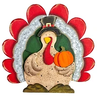 10" Wooden Turkey with Pumpkin Thanksgiving Decoration