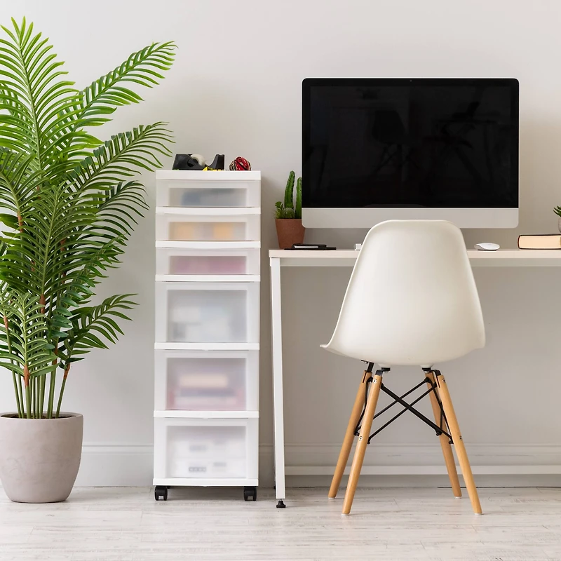 IRIS White 6-Drawer Storage Cart With Organizer Top