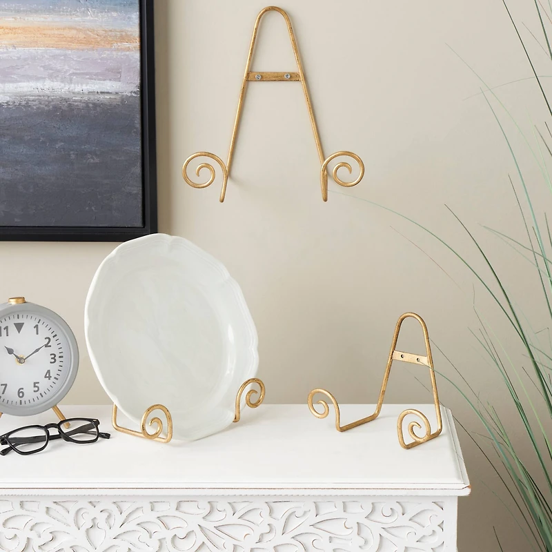 Gold Metal Scroll Hanging Wall Rack Display Easel Set