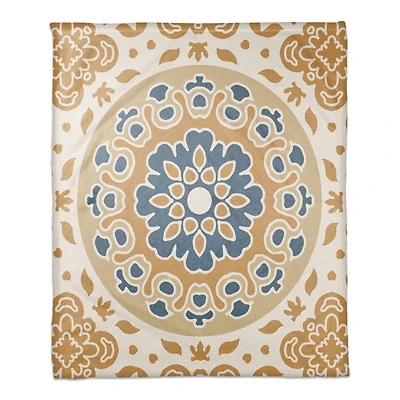Blue & Yellow Mandala Coral Fleece Blanket