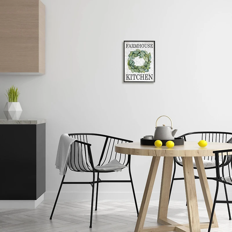 Stupell Industries Farmhouse Kitchen Phrase Tree Leaf Wreath Soft Script Framed Wall Art