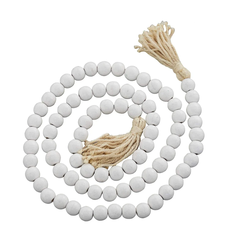White Wood Bohemian Bead Garland 80" x 1" x 1"