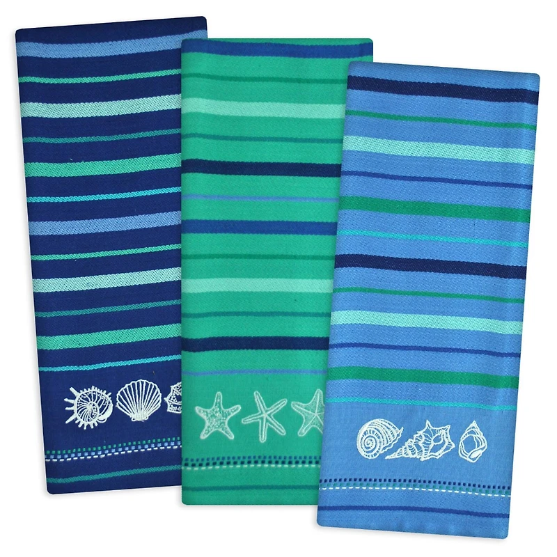 DII® Embroidered Blue Sea Dishtowel Set