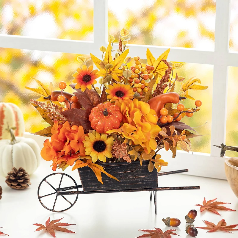Glitzhome® 14" Fall Floral Cart Centerpiece