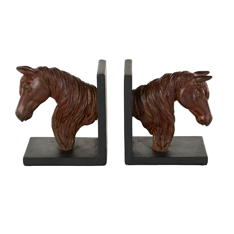 6" Copper Horse Head Bookends with Black Stands, 2ct.