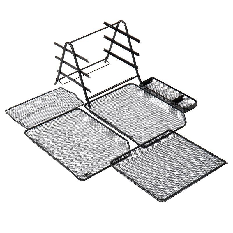 Mind Reader Black 3-Tray Desktop Document Organizer with Pull Out Drawer