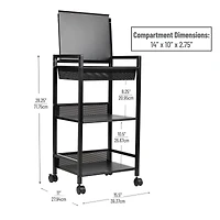 Mind Reader Cart with Covered Compartment, Office Organizer, Storage, 3-Tier, Office, Metal