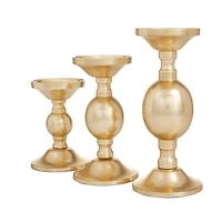 The Novogratz Set of 3 Gold Aluminum Transitional Candle Holders, 10" x 4" x 4"